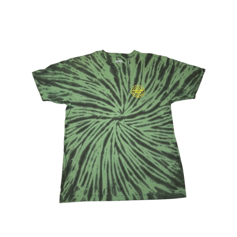 Vans Off The Wall Mens Green Black Tie Dye Graphic T-Shirt Classic Fit Large